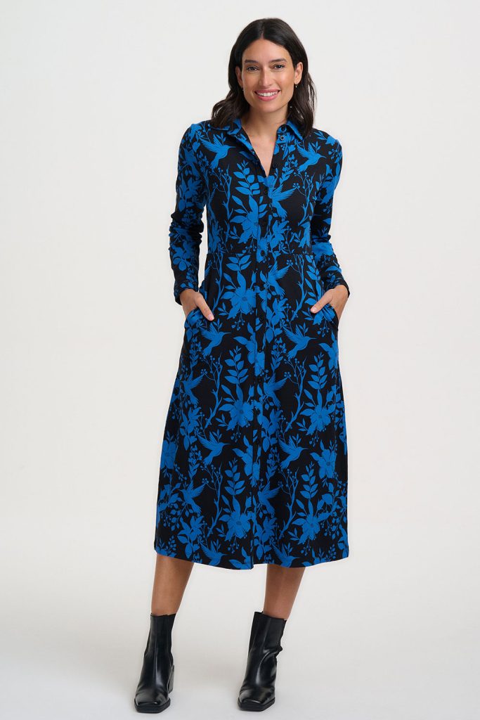 Sylvia Jersey Midi Shirt Dress Black Hummingbird