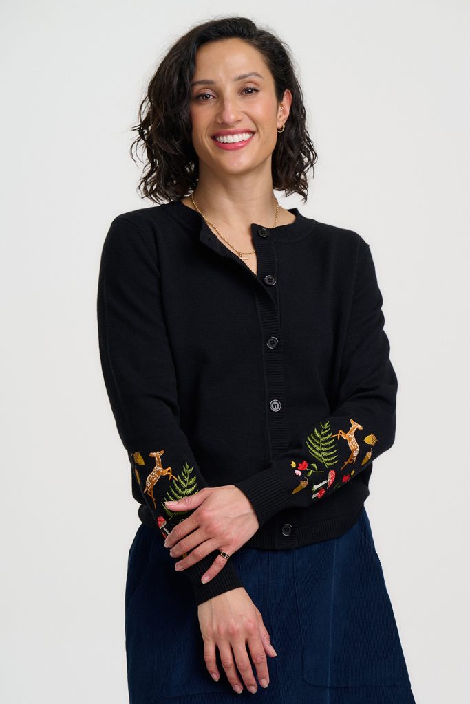 Kamila Cardigan - Black Woodland Embroidery